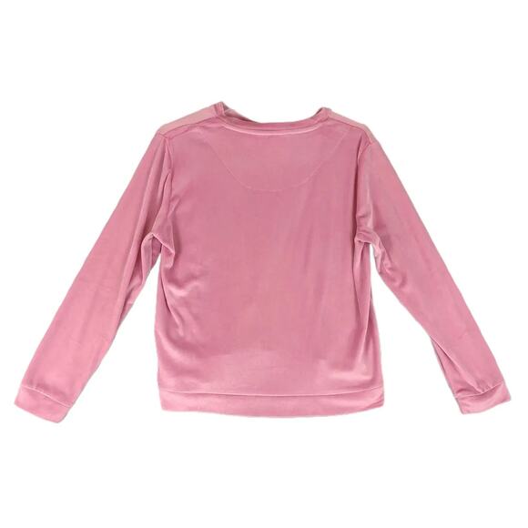 JUICY COUTURE Womens M Pink Velour Silver Stud Crewneck Sleepwear Loungewear Top - Picture 2 of 5